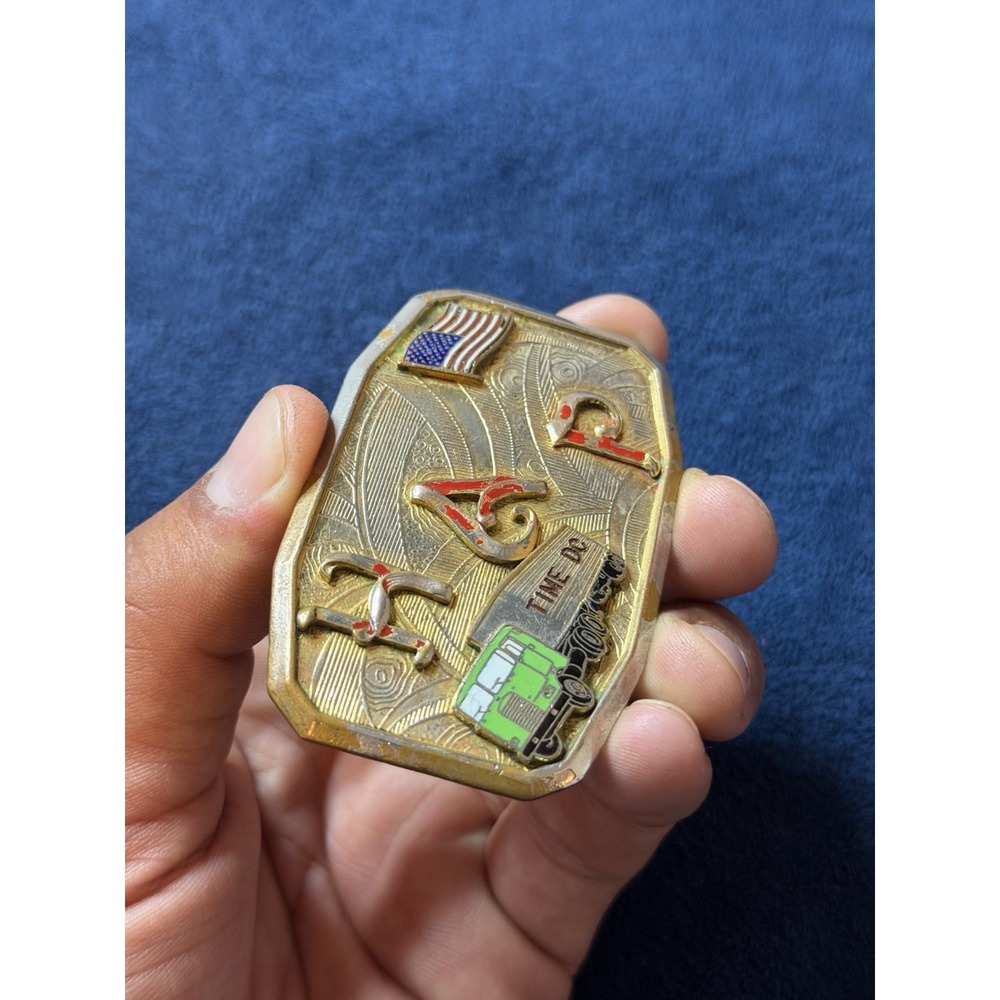 Vintage Hook-Fast Trucker Belt Buckle Brass HAP TIME DC Semi Truck USA Made - Picture 2 of 3
